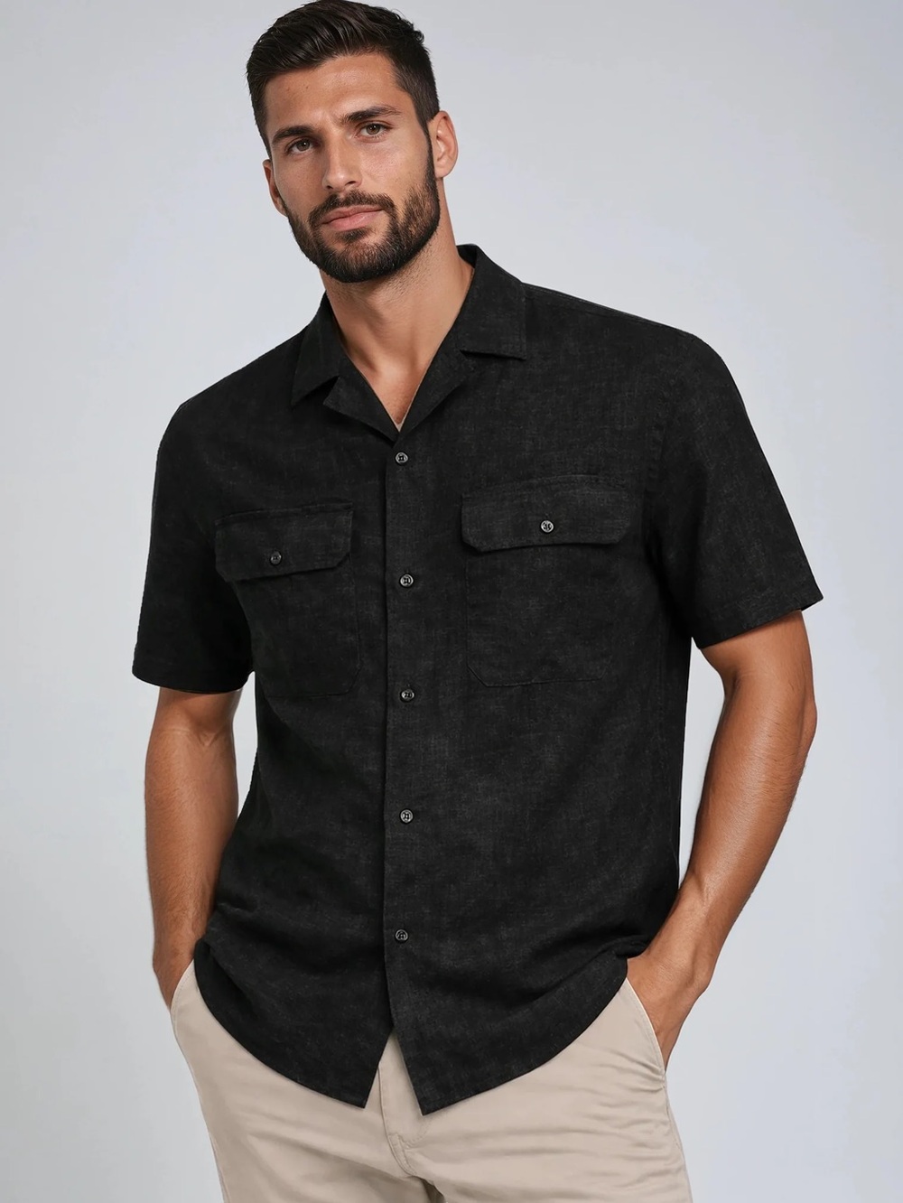 Jones New York 100% Linen Shirt Black Short Sleeve Button Up S vacation resort